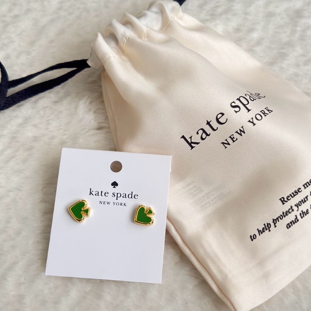 Kate Spade ' Heart logo Green and Gold Heart Studs
